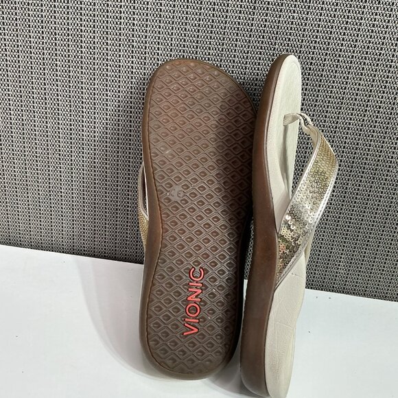 Vionic Women's Sequin Sandals Size 7 Beige/Gold - Picture 7 of 9